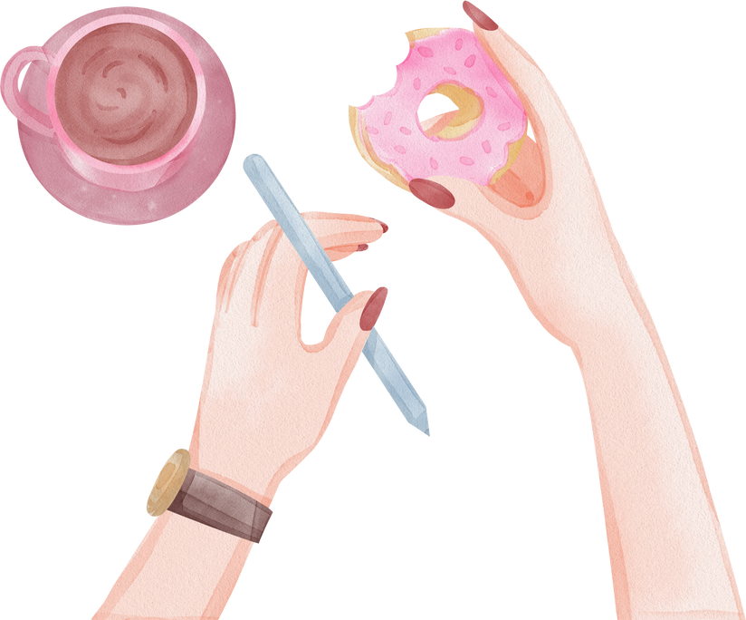 Woman working from home watercolor icon clipart png