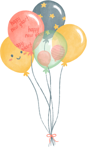 Watercolor New Year Balloons
